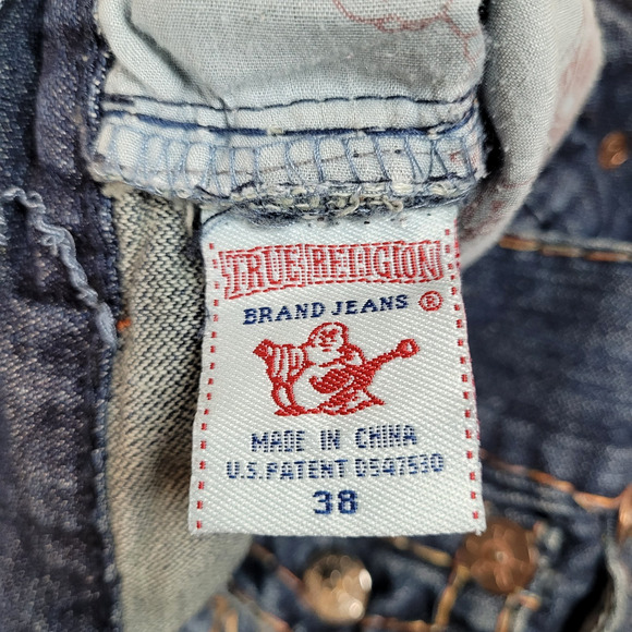 TRUE RELIGION LOGAN SUPER T Flap Y2K Men's Jeans 38X31 Regular Fit Blue K12832 - Picture 11 of 16